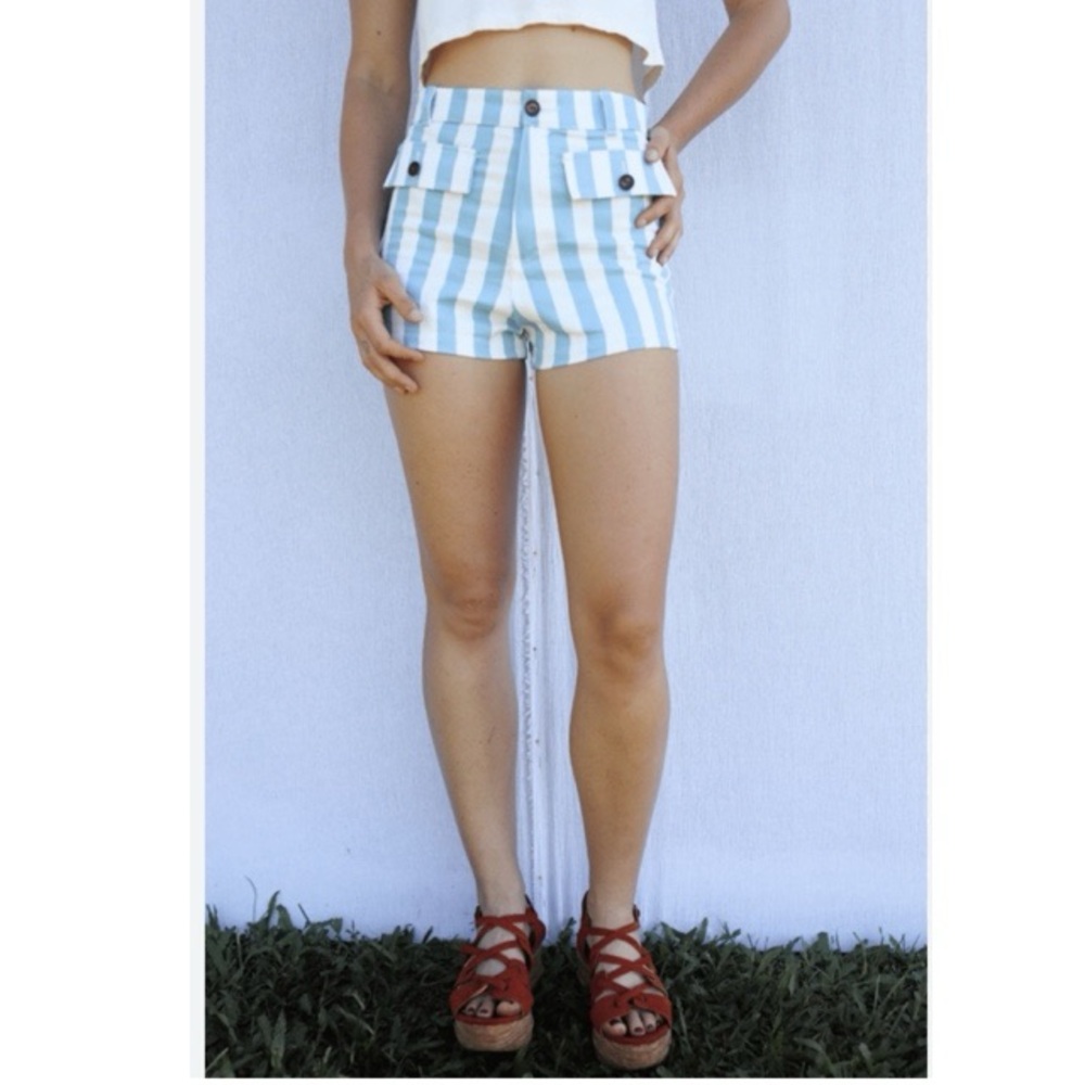 Sugarhigh Lovestoned- Blue and White Striped Women Shorts-Size 4